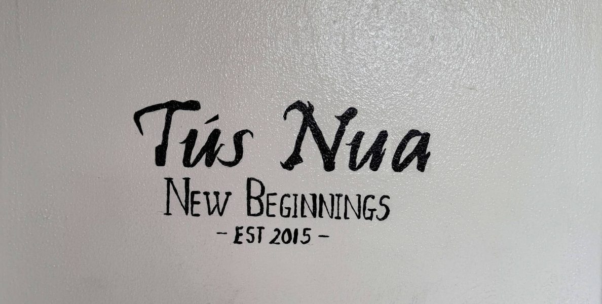 Irish Phrase painted on the wall next to the front door meaining