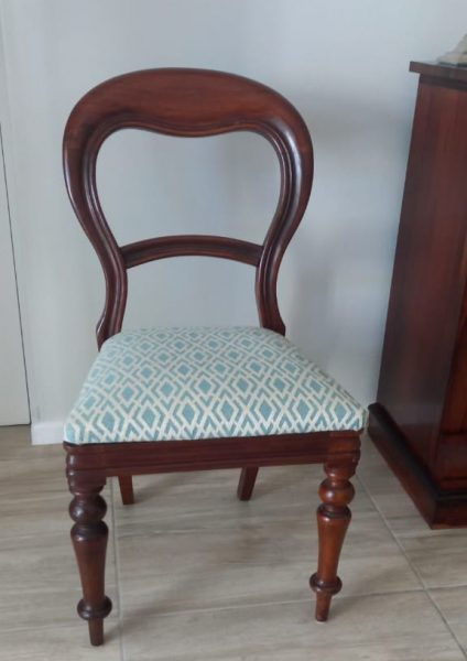 The rosewood chairs have often been re-upholstered by Sheila’s daughter when visiting.