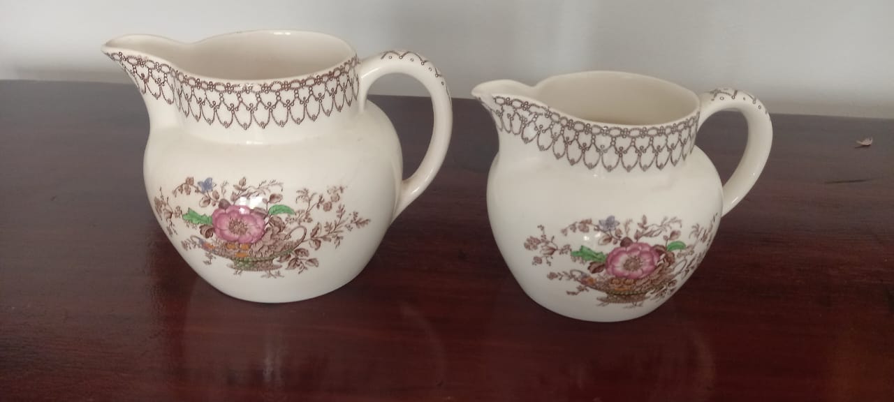 Beautiful old English jugs from Sheila’s mother Mary are used for displaying spring flowers from the garden.