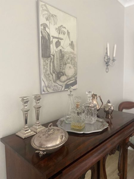 A pencilled still life artwork done by her daughter.