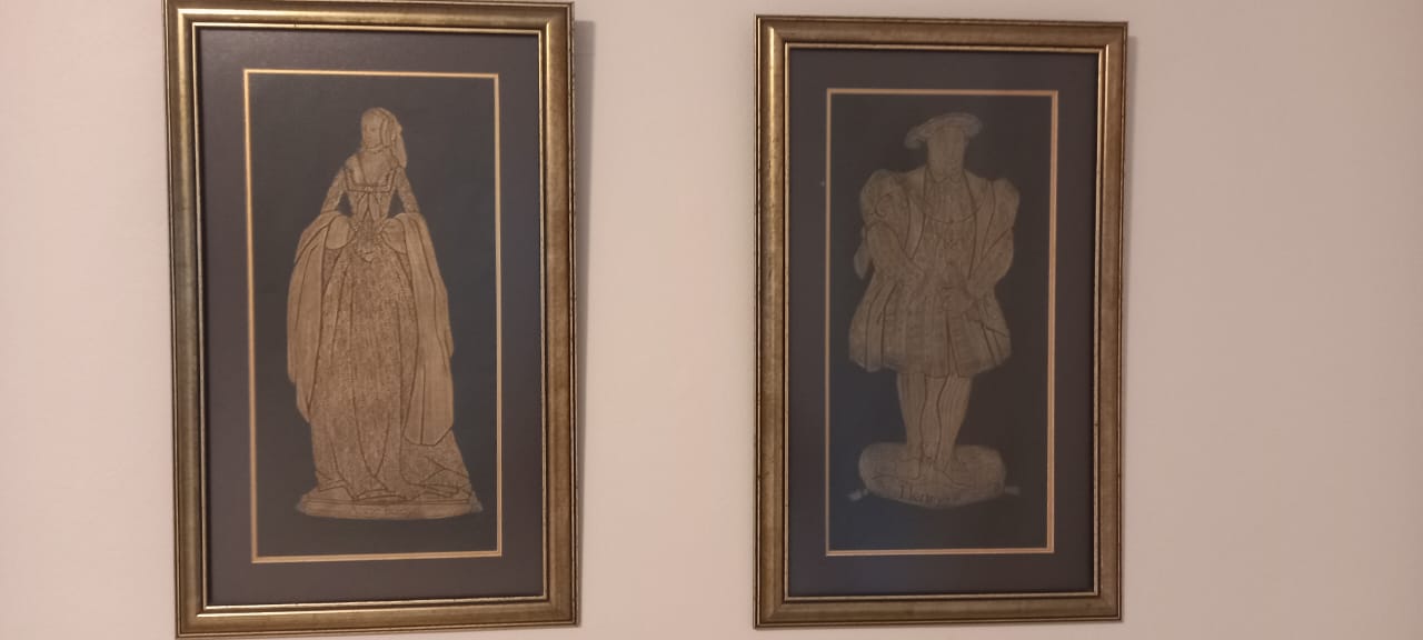 Brass rubbings Sheila did on holiday on the Isle of Whight.