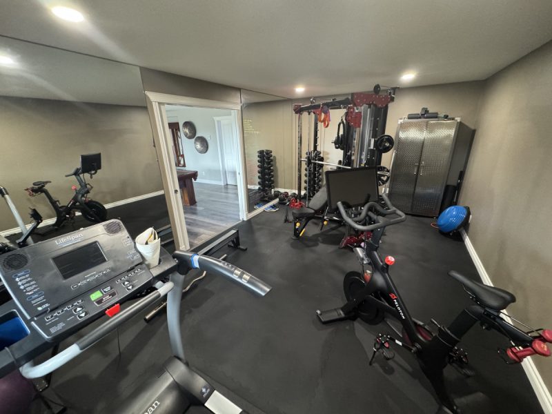 Full home gym next to the entertaining space.
