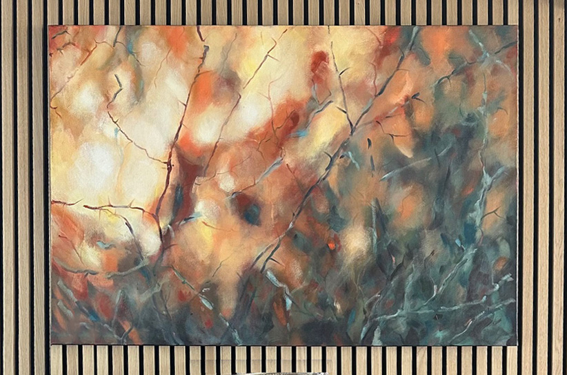 Photo of another of the cherished artworks (bush abstract) done by an artist friend.
