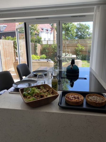 Photo of the kitchen island with a prepared meal