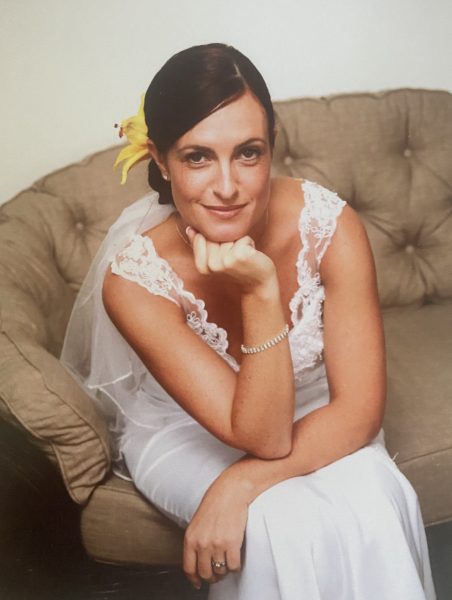 Photo of a bride on a sofa