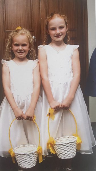Photos of two flower girls at a wedding