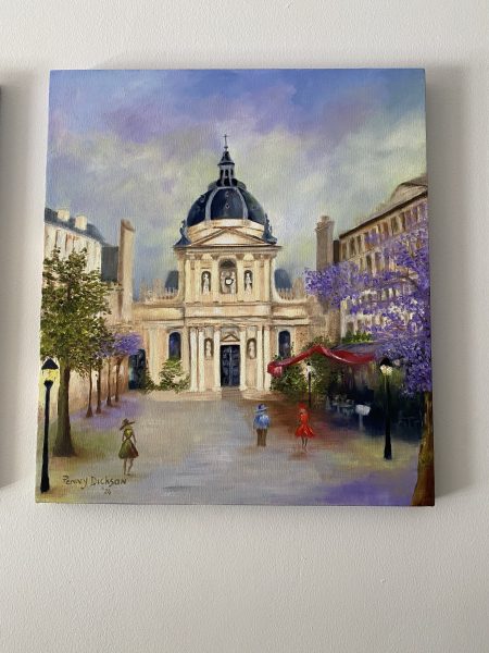 Photo of an artwork of the Sorbonne in Paris painted by a friend